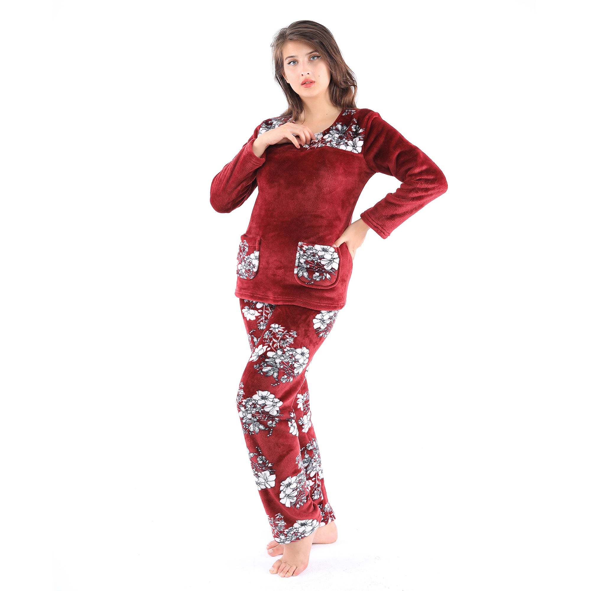 Fluffy Printed Winter Pyjama Set