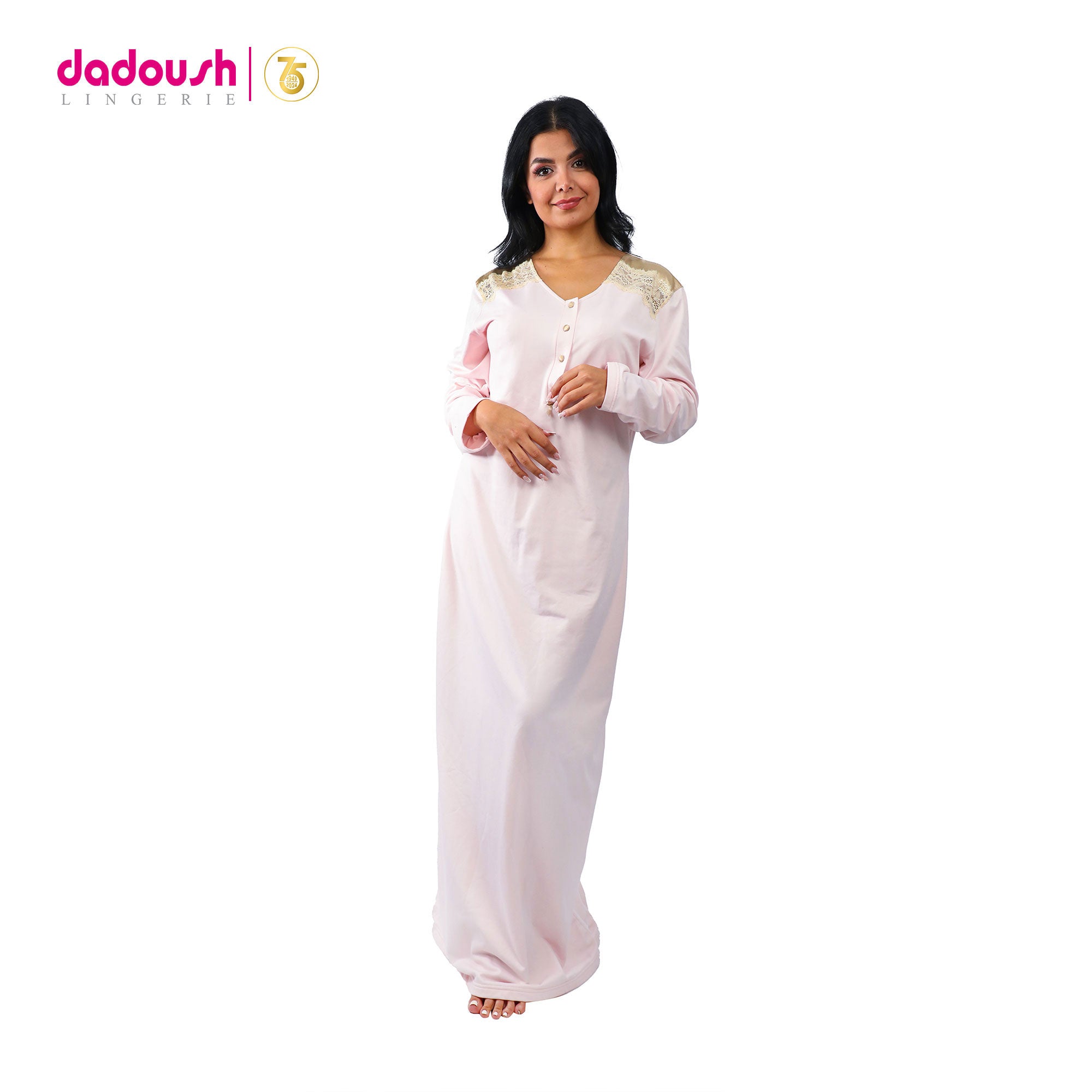 Long-Sleeved Solid Nightgown