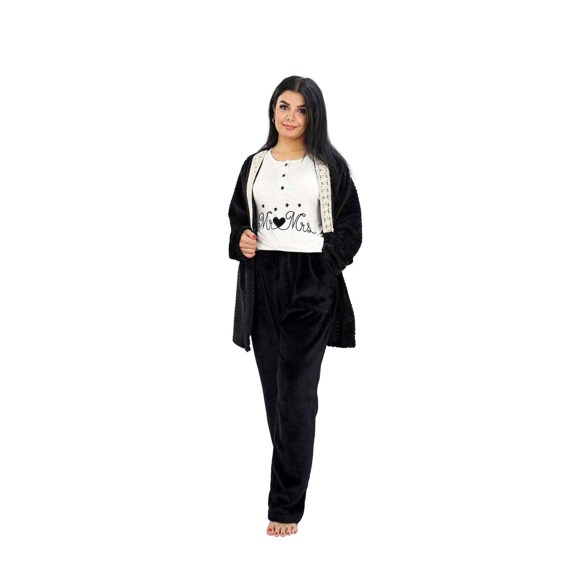 Women's Three-Piece Fur Pajama Set, plus Size - Winter Collection