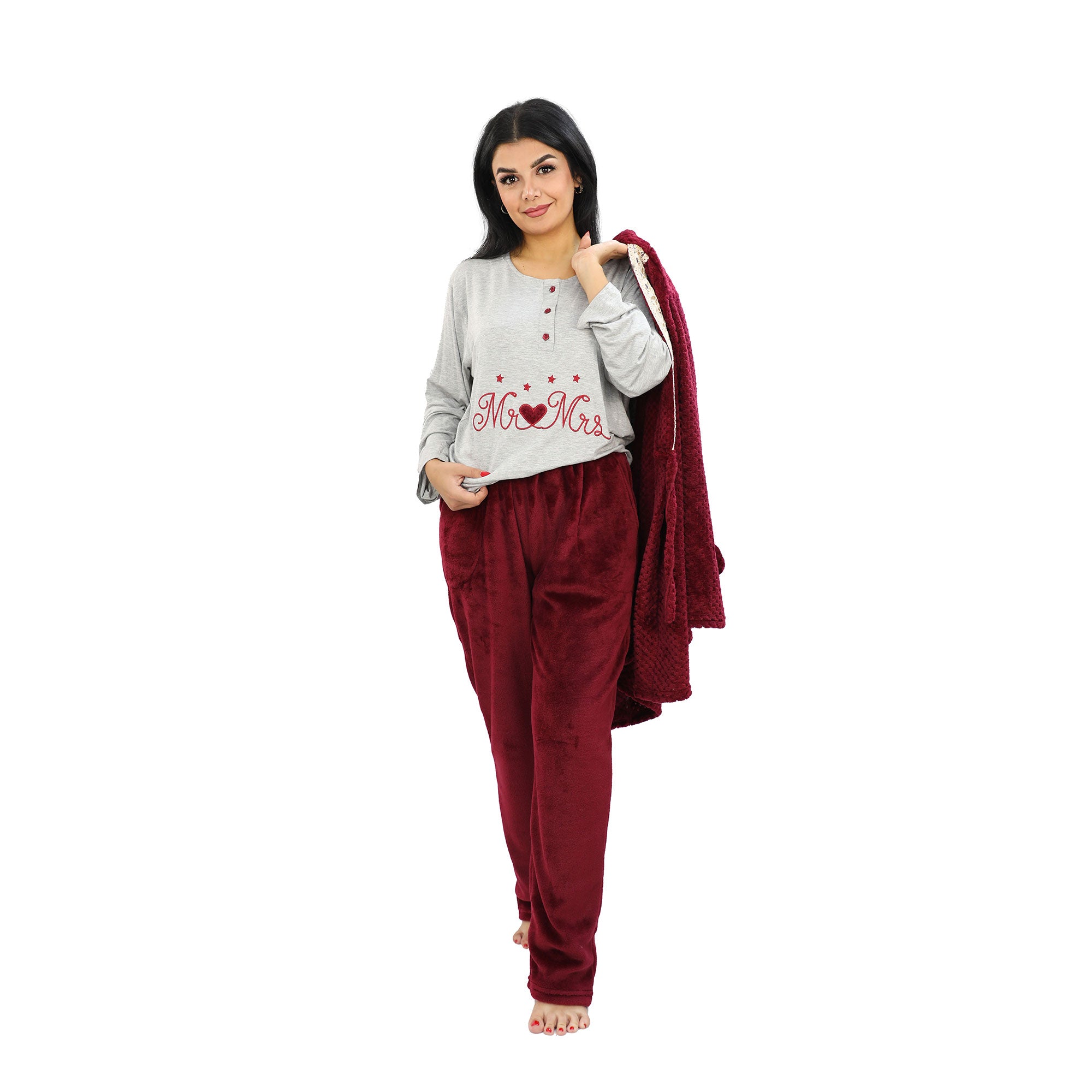 Women's Three-Piece Fur Pajama Set, plus Size - Winter Collection